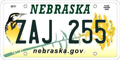 NE license plate ZAJ255