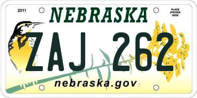 NE license plate ZAJ262