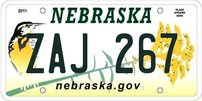 NE license plate ZAJ267
