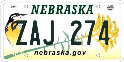 NE license plate ZAJ274