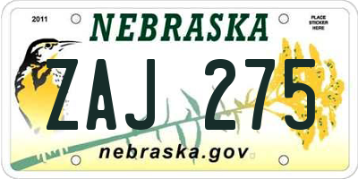 NE license plate ZAJ275