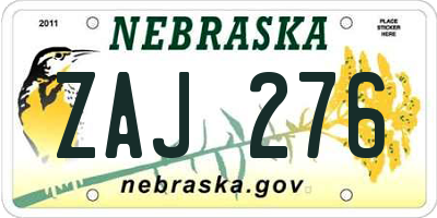 NE license plate ZAJ276