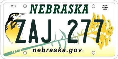NE license plate ZAJ277