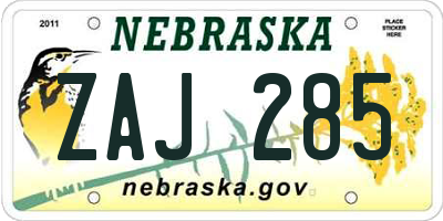 NE license plate ZAJ285