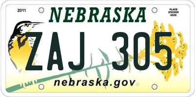 NE license plate ZAJ305