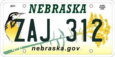 NE license plate ZAJ312