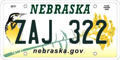 NE license plate ZAJ322