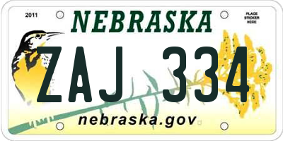 NE license plate ZAJ334
