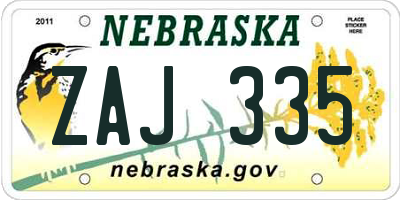 NE license plate ZAJ335
