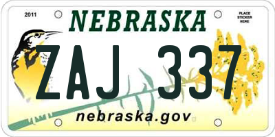 NE license plate ZAJ337