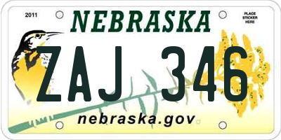 NE license plate ZAJ346