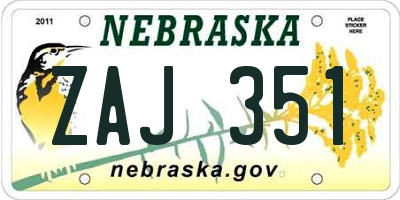 NE license plate ZAJ351