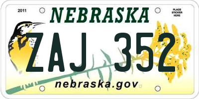 NE license plate ZAJ352