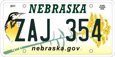 NE license plate ZAJ354