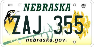 NE license plate ZAJ355