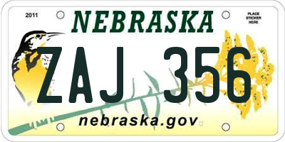NE license plate ZAJ356