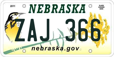 NE license plate ZAJ366