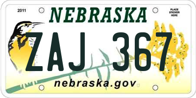 NE license plate ZAJ367
