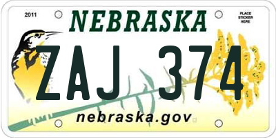 NE license plate ZAJ374