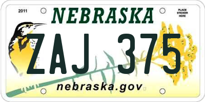 NE license plate ZAJ375