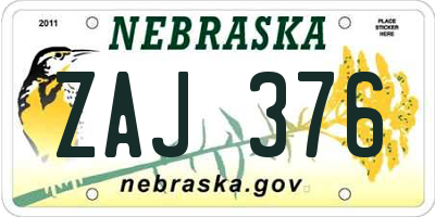 NE license plate ZAJ376