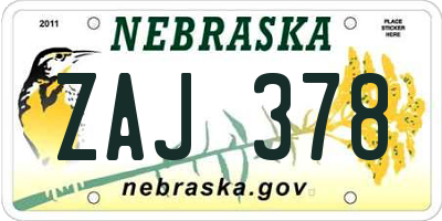 NE license plate ZAJ378