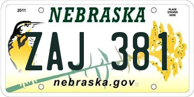 NE license plate ZAJ381