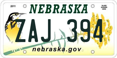 NE license plate ZAJ394