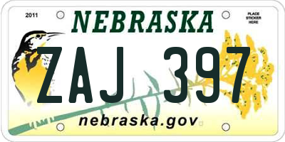 NE license plate ZAJ397