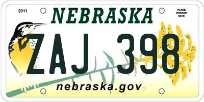 NE license plate ZAJ398