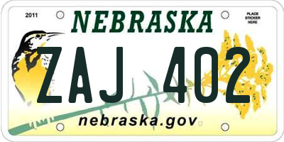 NE license plate ZAJ402