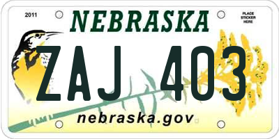 NE license plate ZAJ403