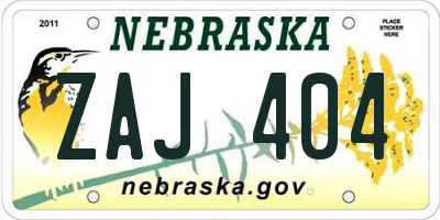 NE license plate ZAJ404