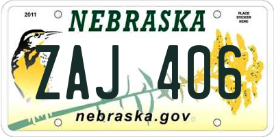 NE license plate ZAJ406