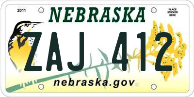 NE license plate ZAJ412