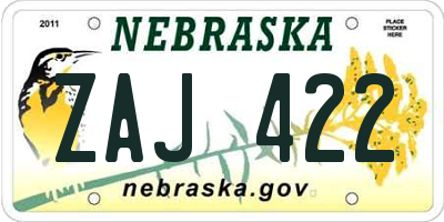 NE license plate ZAJ422