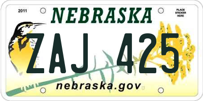 NE license plate ZAJ425