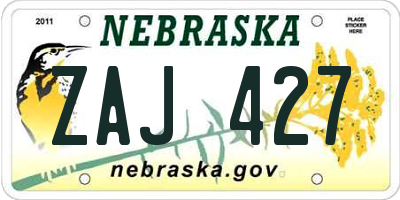 NE license plate ZAJ427