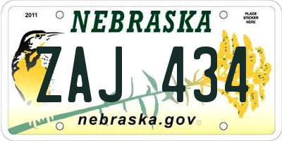 NE license plate ZAJ434