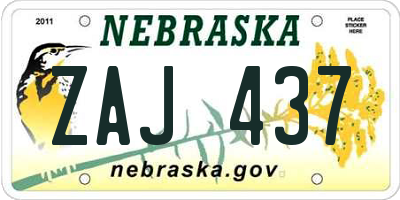 NE license plate ZAJ437