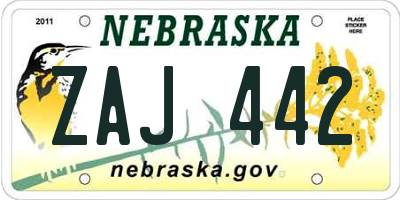 NE license plate ZAJ442