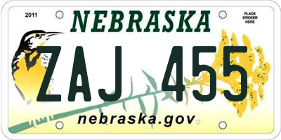 NE license plate ZAJ455