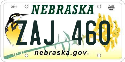 NE license plate ZAJ460