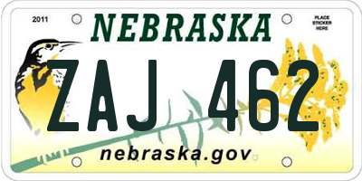 NE license plate ZAJ462