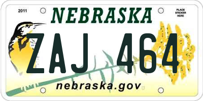 NE license plate ZAJ464