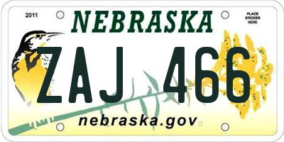 NE license plate ZAJ466