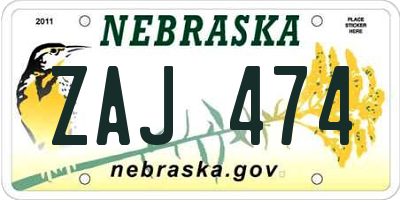 NE license plate ZAJ474