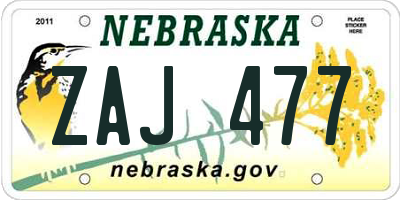 NE license plate ZAJ477