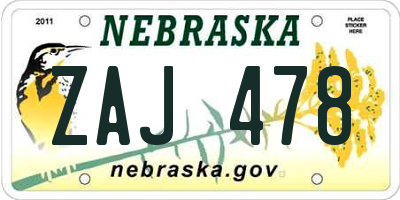 NE license plate ZAJ478