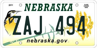 NE license plate ZAJ494